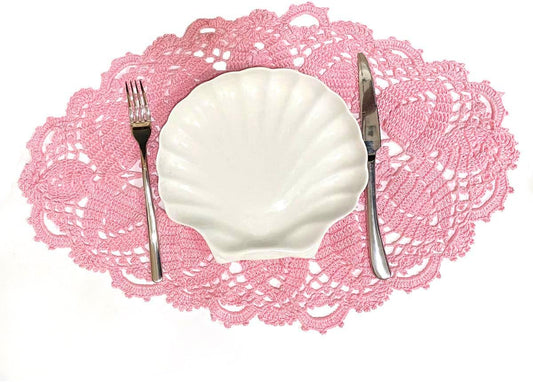 SUNONE11HKA 21 Inch Length Oval Lace Crochet Flowers Doilies Tablecloth Placemat Washable Kitchen Vase Doily (Pink, 1)