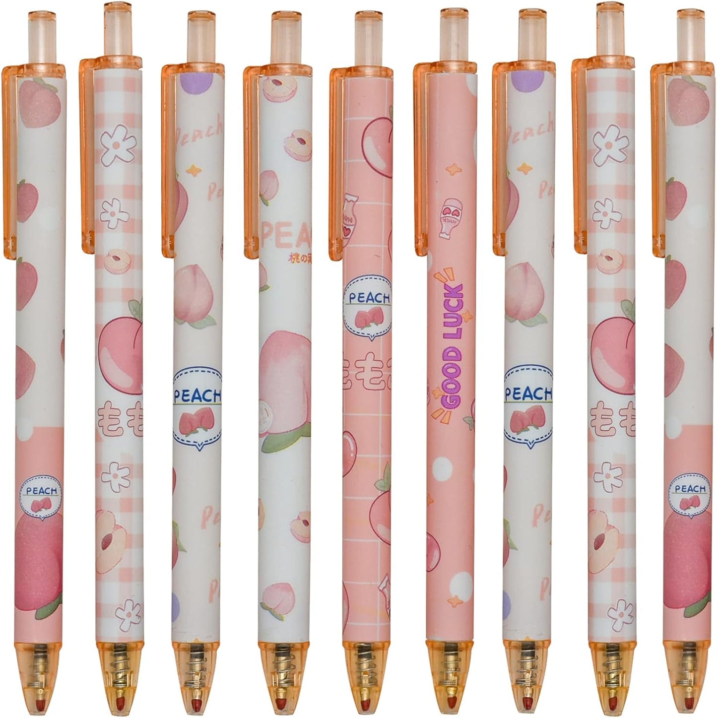 Maydahui 12 PCS Pink Peach Gel Pen Cartoon Fruit Pens Retractable Printing Pen Black Ink for Girls Office Party School