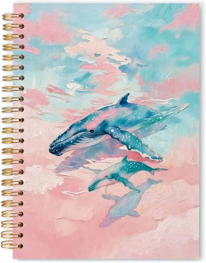 Pink Pastel Humpback Whale Ocean Notebook Journal 5.5x8.3, Humpback Whale Gifts for Ocean Lovers, Coastal Beach Marine Biology Spiral Hardcover Journal Notebook for Work Study Note Taking