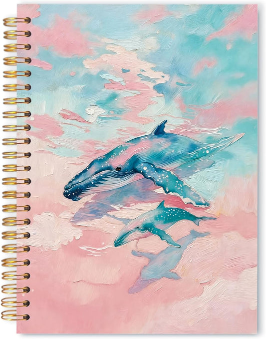 Pink Pastel Humpback Whale Ocean Notebook Journal 5.5x8.3, Humpback Whale Gifts for Ocean Lovers, Coastal Beach Marine Biology Spiral Hardcover Journal Notebook for Work Study Note Taking