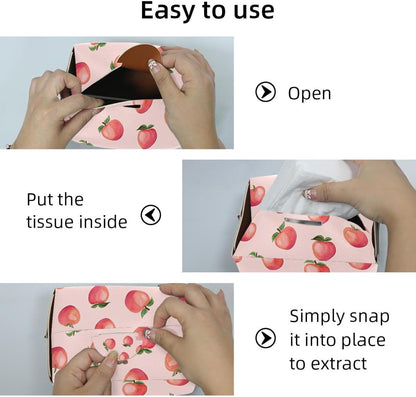 Pink Peach Tissue Box Cover Rectangle, PU Leather Tissue Box Holder for Bathroom NightStands Livingroom, Decorative Tissue Holder