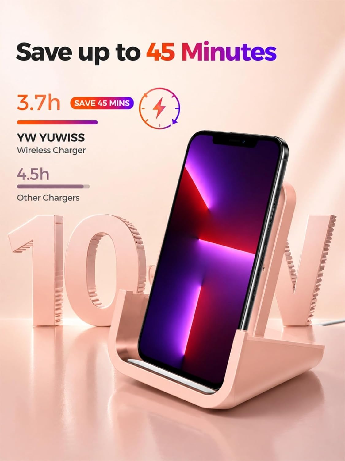 Wireless Charger YUWISS Wireless Charging Stand Cordless Charger 10/7.5/5W Compatible with iPhone 14 13 12/12 /11Pro Max/XR/XS Max/XS/X/8/8Plus Galaxy S22/S21/S9/S9+/S8/S8+ Note (Rose Gold)