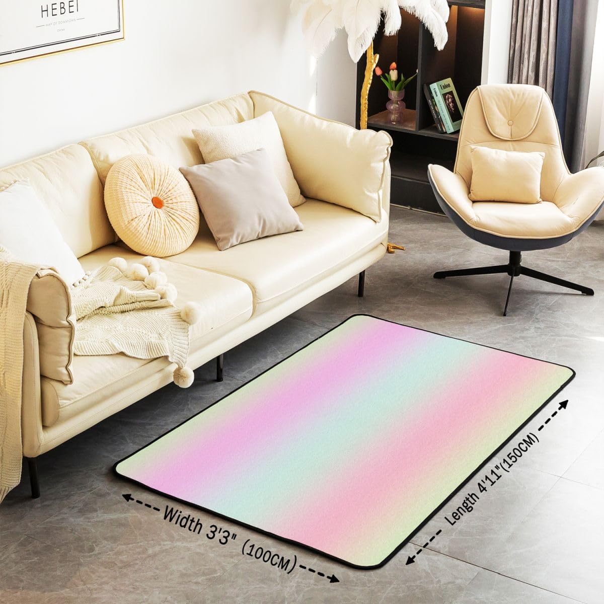 Ombre 3x5 Area Rug Pastel Pink,Mint Green,Peach Rugs for Living Room | Abstract Rainbow Gradient Washable Rug, Watercolor Tie Dye Bohemian Carpet Indoor Floor Mat