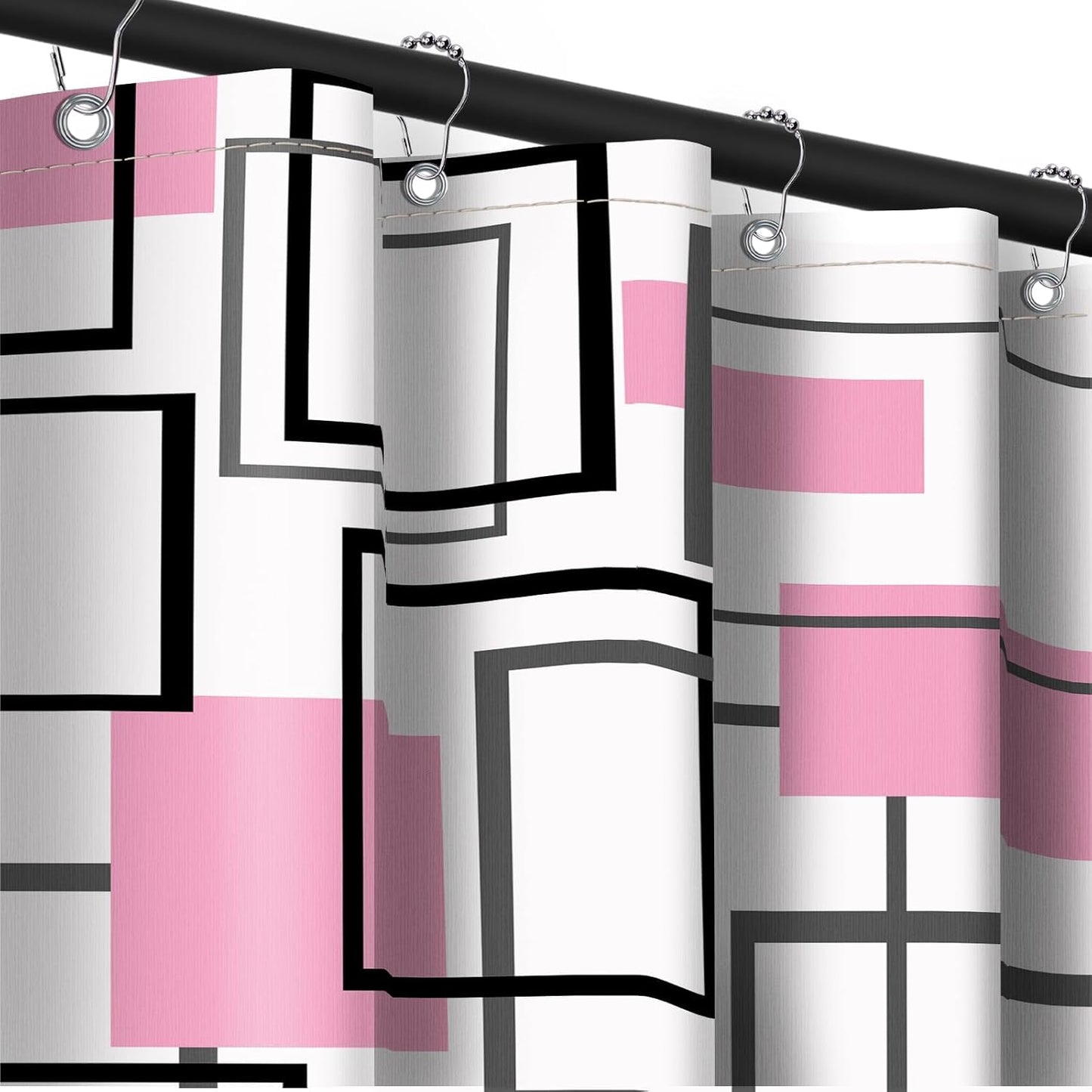 Light Pink Geometric Shower Curtain Modern Abstract Dusty Pink and White Shower Curtains for Girls Bathroom Decor, Waterproof Fabric with Hooks 70 x 72 Inch