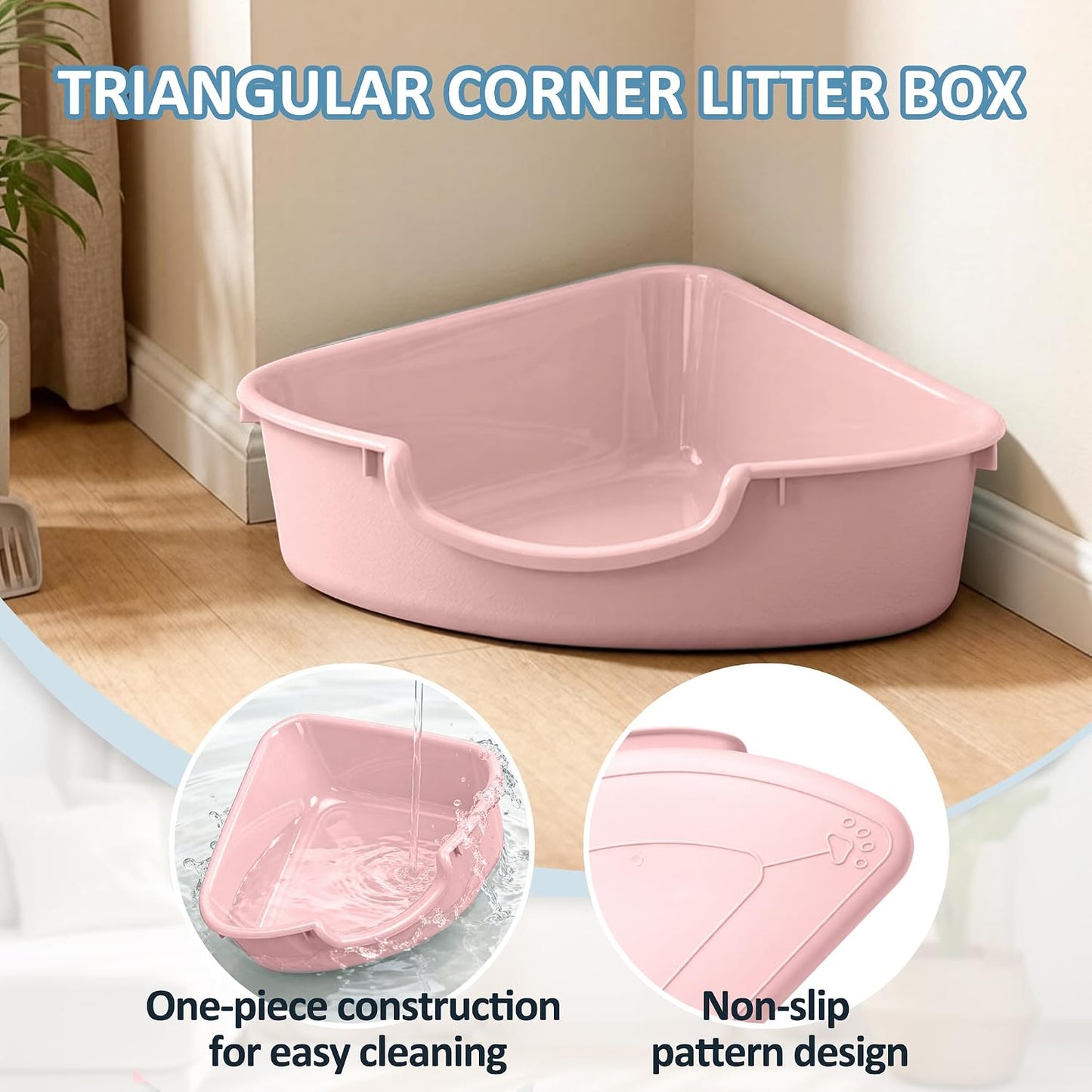 Triangle Corner Cat Litter Box, Low Entry Small Plastic Pan for Kittens, Newborn Cats & Small Pets