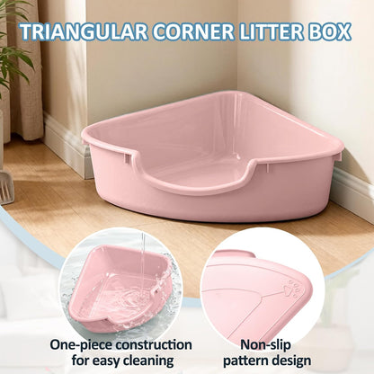 Triangle Corner Cat Litter Box, Low Entry Small Plastic Pan for Kittens, Newborn Cats & Small Pets