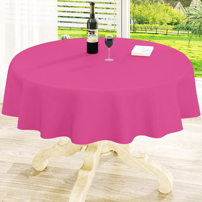 homing Round Vinyl Tablecloth, Waterproof Spillproof Plastic Flannel Backed Table Cloth, Wipe Clean Table Cover for Dining, Buffet Parties and Camping (Rose Pink, 60")