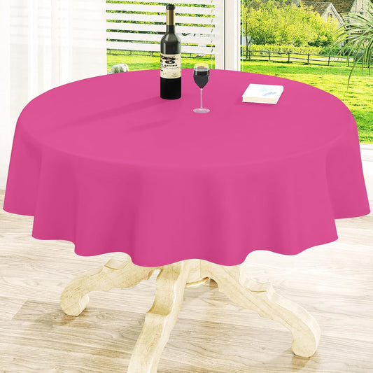 homing Round Vinyl Tablecloth, Waterproof Spillproof Plastic Flannel Backed Table Cloth, Wipe Clean Table Cover for Dining, Buffet Parties and Camping (Rose Pink, 60")