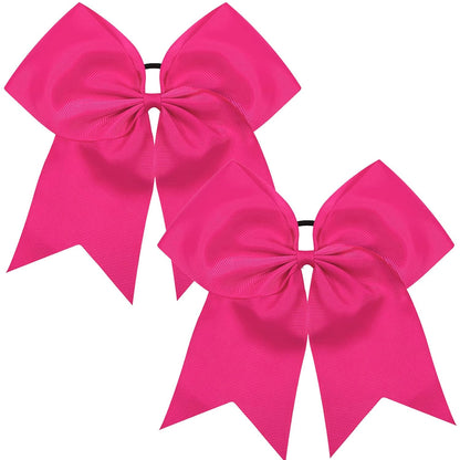 2pcs Large Cheering Bows 8 Inch Pink Cheerleading Bows with Elastics Hair Ties Bands Ponytail Holder for Cheerleader Softball Football Competition College Sport