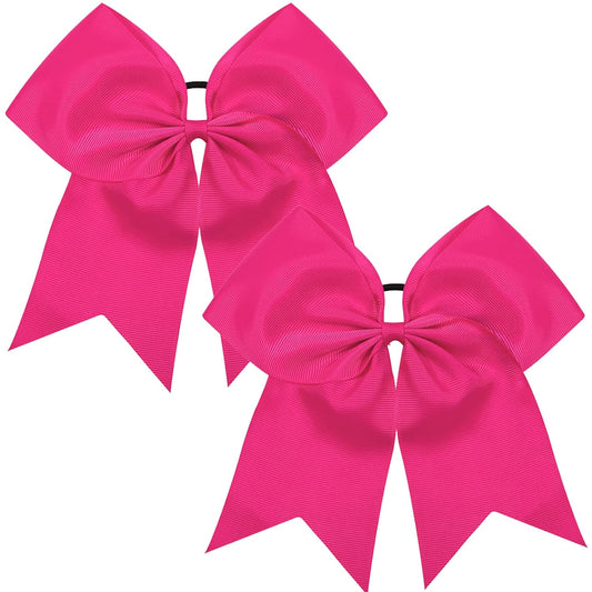 2pcs Large Cheering Bows 8 Inch Pink Cheerleading Bows with Elastics Hair Ties Bands Ponytail Holder for Cheerleader Softball Football Competition College Sport