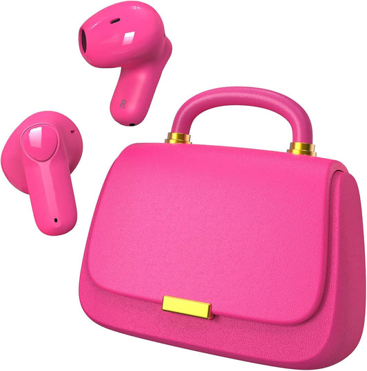 ANCwear Cute Pink Wireless Earbuds for Girls, Bluetooth 5.3 Ear Buds with Mini Handbag Charging Case, DIY Stickers, 22H Battery Life, Fashion Gift for Women Teens, Rose Pearl