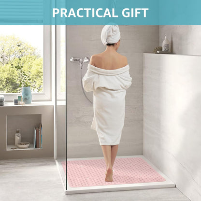 OTHWAY Square Shower Mat, 27"x 27" Extra Large Shower Mats for Inside Shower, TPE Anti Slip Shower mat with Suction Cups Drain Holes, Machine Washable Shower Floor Mat (Light Pink)