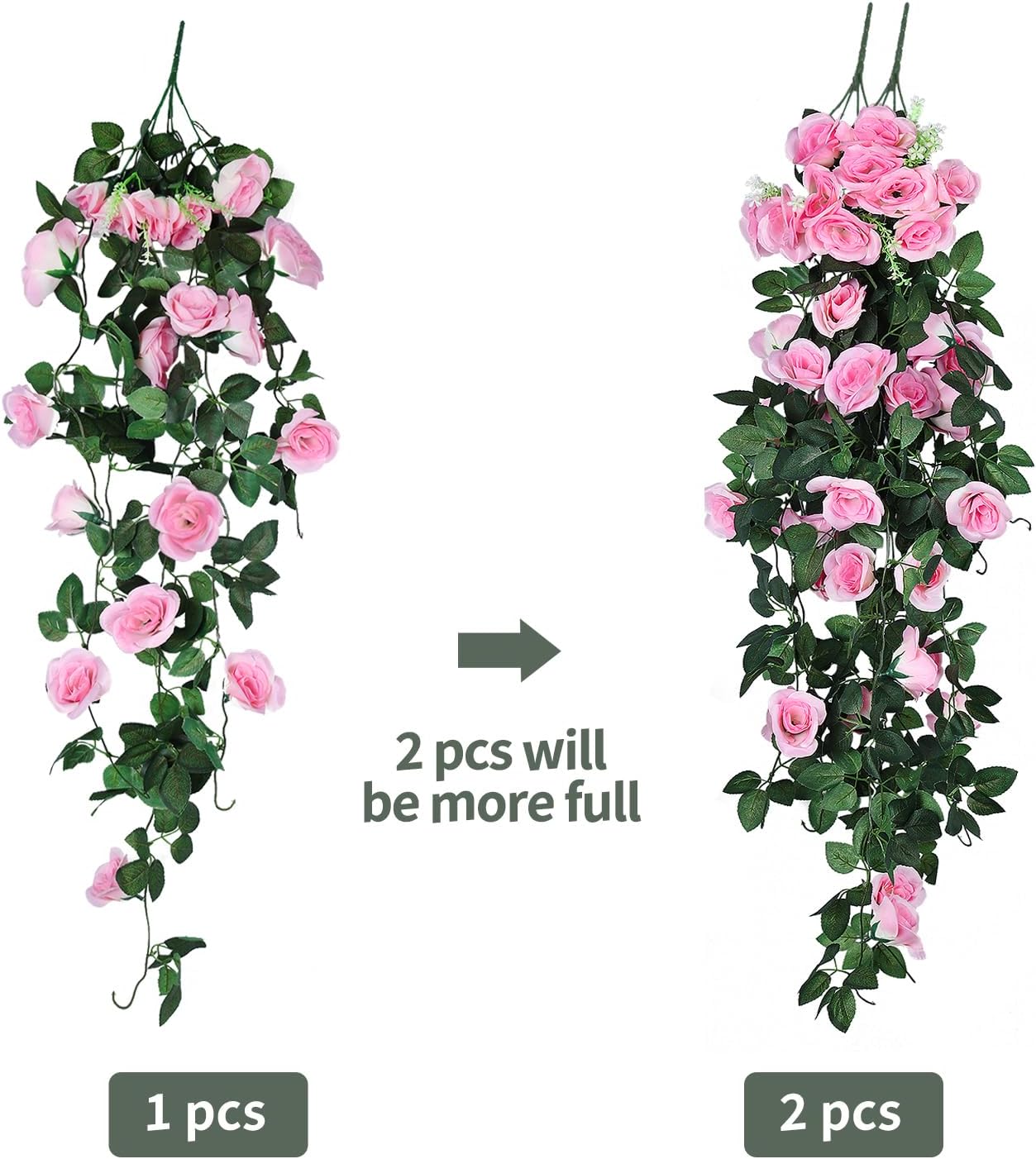 RECUTMS Fake Hanging Flowers, 2 PCS Pink Rose Artificial Flower Vines, 3.3Ft Blush Pink Roses for Wall Decor, Wedding, Home, Bridal Shower, Valentines, Easter, Friendship Day Party Decoration (Pink)