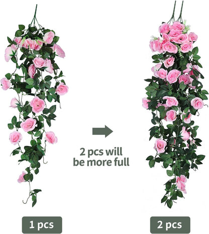 RECUTMS Fake Hanging Flowers, 2 PCS Pink Rose Artificial Flower Vines, 3.3Ft Blush Pink Roses for Wall Decor, Wedding, Home, Bridal Shower, Valentines, Easter, Friendship Day Party Decoration (Pink)