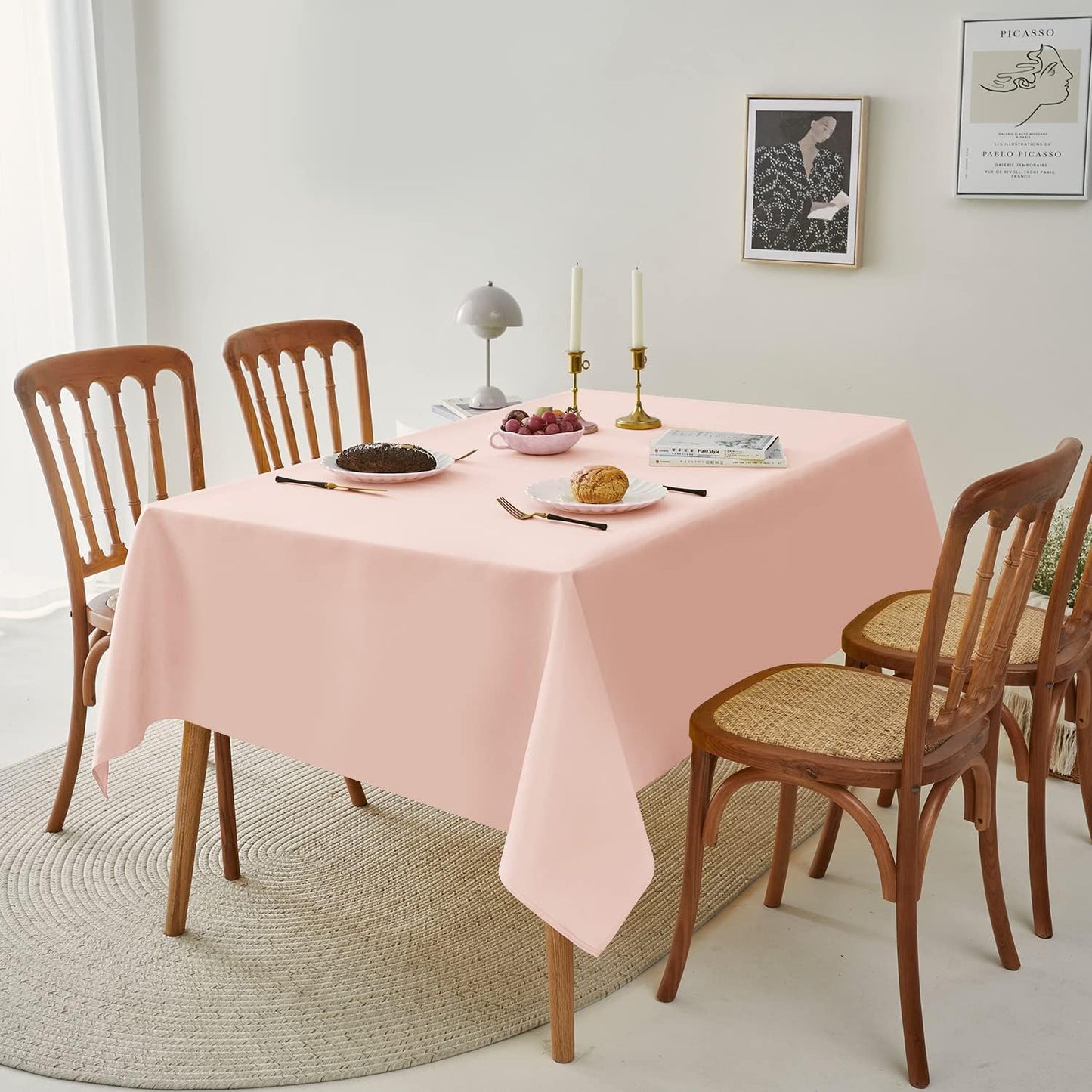 Romanstile Rectangle Pink Tablecloth - Waterproof and Wrinkle Resistant Washable Polyester Table Cloth for Kitchen Dining/Party/Wedding Indoor and Outdoor Use (52 x 70 inch)