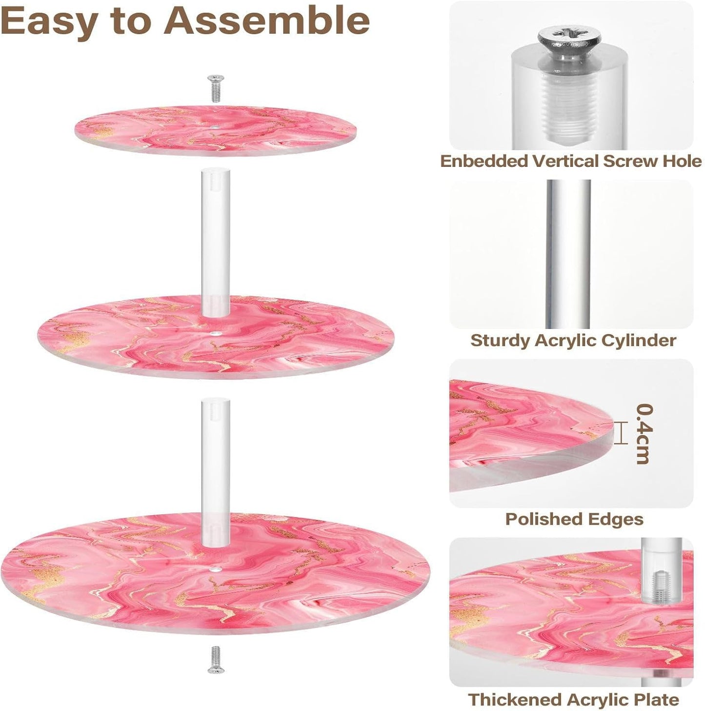Peach Marble Circular Acrylic Tray Waterproof Display Stand Party
