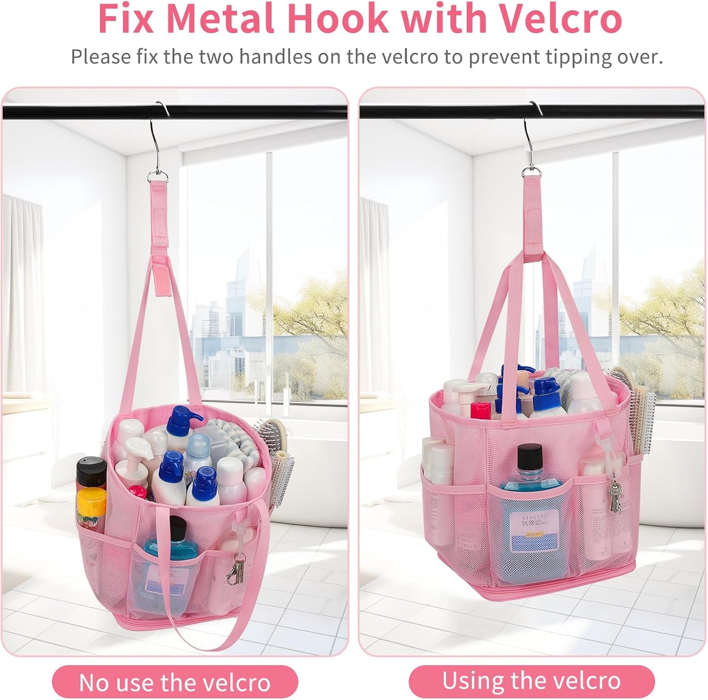 Shower Caddy Portable for College Dorm Room Essentials, Hanging Shower Caddy with Hook and Drawstring, Quick Dry Mesh Shower Bag with 6 Pockets for Bathroom, Swimming, Gym, Camping, Beach, Travel