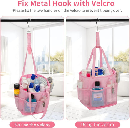 Shower Caddy Portable for College Dorm Room Essentials, Hanging Shower Caddy with Hook and Drawstring, Quick Dry Mesh Shower Bag with 6 Pockets for Bathroom, Swimming, Gym, Camping, Beach, Travel