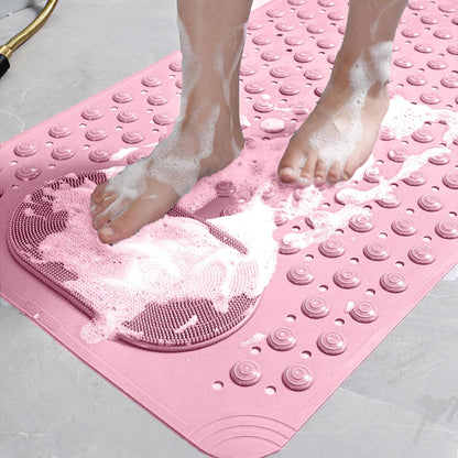 Bath Tub Shower Mat, 27x14 inch Non Slip Bathtub Mat with Suction Cups, Anti Slip Shower Mat with Drain Holes Suction Cups,Shower Foot Scrubber Mat, Foot Massage BathMat (Pink)