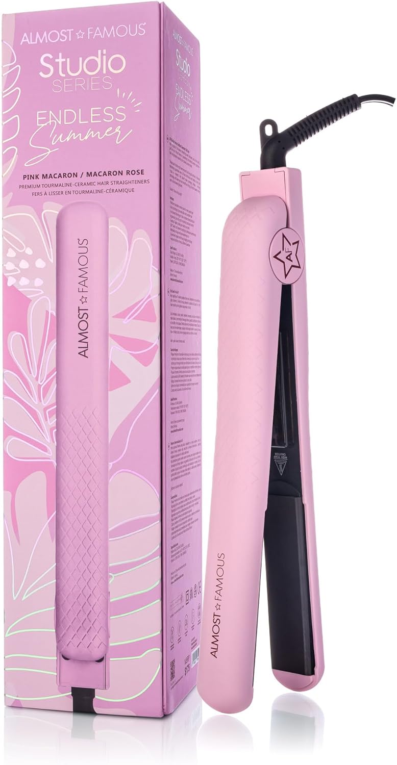 Almost Famous Hair Straightener with Ceramic Plates, Adjustable Heat Setting, Professional Beauty Tool for All Hair Type - Pink