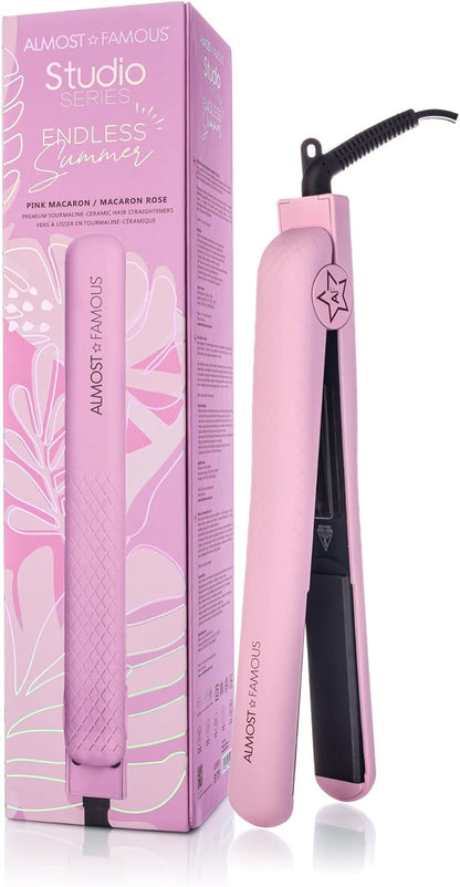 Almost Famous Hair Straightener with Ceramic Plates, Adjustable Heat Setting, Professional Beauty Tool for All Hair Type - Pink