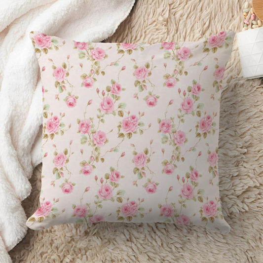 Floral Pillow Cover 18x18– Vintage Pink Rose Throw Pillow Case – Cottagecore Shabby Chic Cushion for Romantic Bedroom or Feminine Living Room Decor