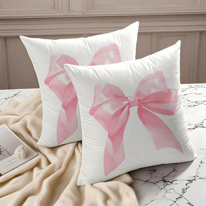 Pink Bow Pillow Covers 18x18, Girly Coquette Aesthetic Bow Throw Pillows Set of 2, Girls Pink Home Decor Polyester Pillowcase for Living Room Bedroom Sofa Couch