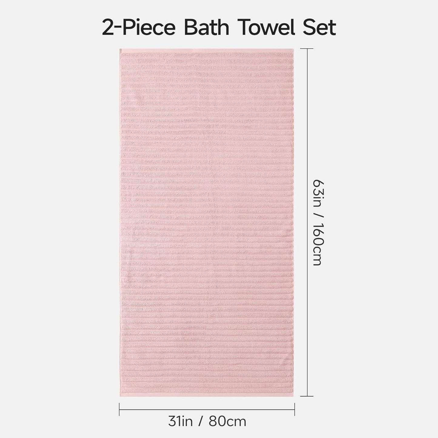 REDKISS 2Pack Large Bath Towels 31×63 inches, 100% Cotton, Super Soft and Absorbent, Quick-Dry Towels, Perfect for Bathroom,Plush Shower Towels-Pink