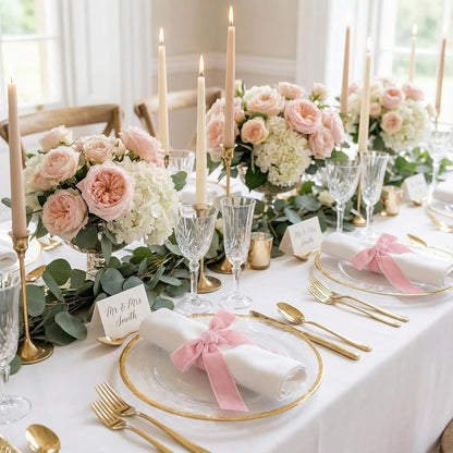12 Pcs Pink Napkin Rings Velvet Bow Napkin Holders Buckle for Wine Bottles Valentines Candlestick Holiday Birthday Party Anniversary Dinner Wedding Dining Table Decoration