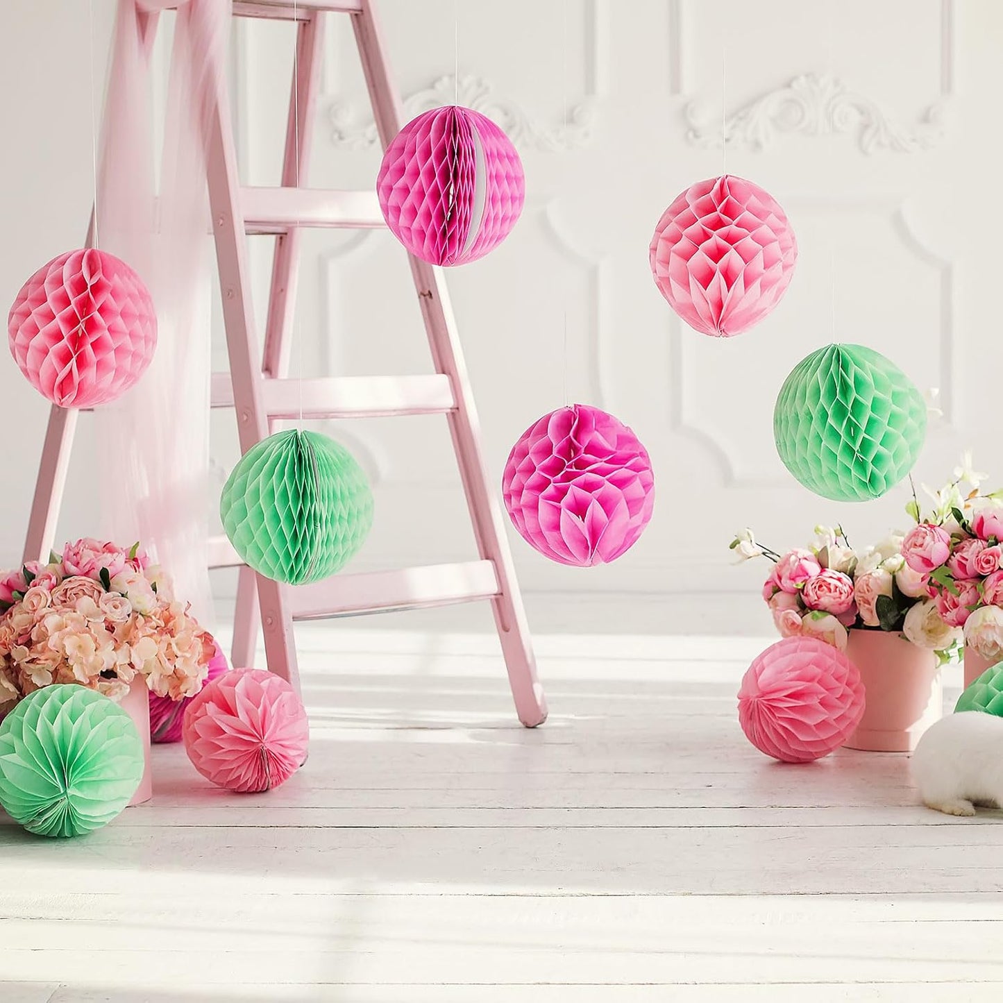 uxcell 8 Pcs Honeycomb Balls, 8" Dia Honeycomb Flower Paper Pom Poms Paper Flowers Crafts for DIY Crafting Home Decor Birthday Christmas Party, Peach Pink