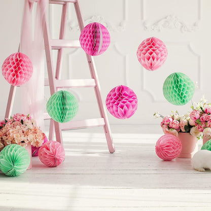 uxcell 8 Pcs Honeycomb Balls, 8" Dia Honeycomb Flower Paper Pom Poms Paper Flowers Crafts for DIY Crafting Home Decor Birthday Christmas Party, Peach Pink
