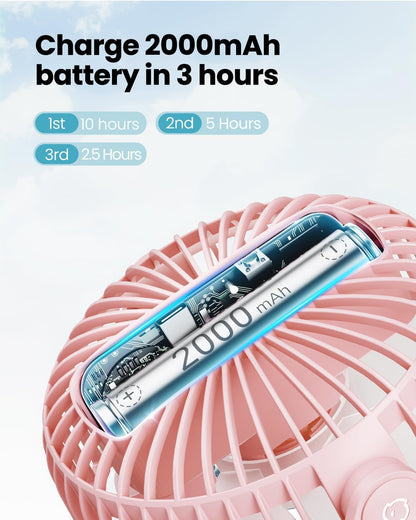 Gaiatop Portable Clip on Fan Battery Operated, Small Powerful 3 Speed Quiet 360° Rotate, USB Rechargeable Mini Personal Cooling Fan for Desk Table Home Office Stroller Camping Women Gifts Pink