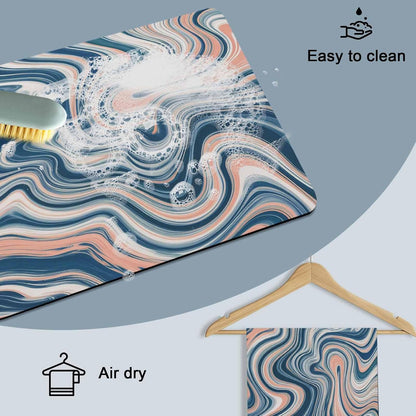 e Pink White Marble Texture Dish Drying Mat,Absorbent Diatomaceous Earth Mats Abstract Fluid Art Coffee Mat Dishes Drainer Pad for Kitchen Counter Rack Sink Utensils,12x16in
