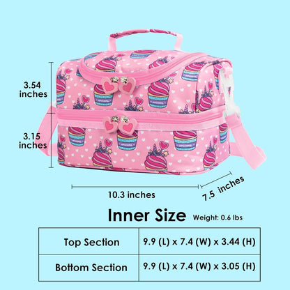 Insulated Kids Dual Compartment Lunch Bags Tote for Girls Boys Toddler Lunch Boxes Pre-School Toddler Kindergarten Picnic Camp Food Cooler Thermal with Strap (Pink Unicake)