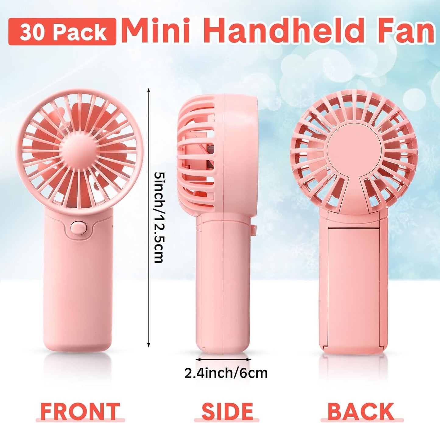 Rossesay 30 Pcs Mini Portable Fan Handheld Battery Operated Portable Small Personal Fans for Summer Travel Beach Indoor Outdoor Cooling Gift (Pink)