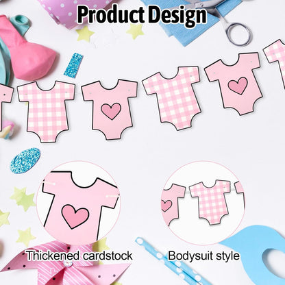 4 Pack Baby Shower Banner, Bodysuit Pink Baby Shower Decorations for Girl, Boy Girl Pink Bodysuit Banner Paper Garland Party Decor Supplies for Birthday Baby Gender Reveal Decorations Photo Props