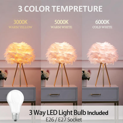Pink Feather Lamp Tripod Lamp for for Girls Bedrooms Living Room Aesthetic Decor Desk Lamp Unique Bedside Lamps Gold Large Table Lamp (Tripod-Pink)