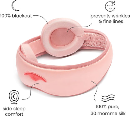 Manta Silk Mask - 100% Blackout Silky Sleep Mask, 22 Momme Premium Silk Eye Mask for Deep Sleep, Breathable & Machine Washable (Pink)