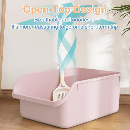 Rabbit Litter Box with Low Entry, High Back Splash Guard for Guinea Pigs, Hamsters, Hedgehogs, Chinchillas & Small Animals, Easy Clean Potty Training Pan for Cage (Pink)