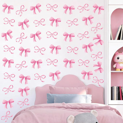 Arawat 8Sheet/80pcs Pink Bowtie Wall Stickers and Decals for Bedroom and Bathroom Bow Room and Wall Decor Coquette Room Decor for Bedroom Bow Sticker