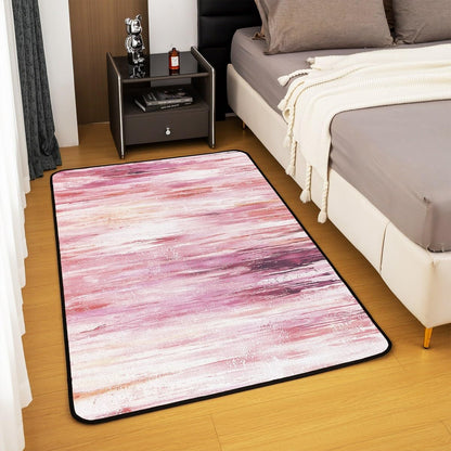 Erosebridal Abstract Brush Stroke Living Room Rugs Non Slip 6'6" X 4'11" Pink Artistic Striped Area Rug Modern Minimalist Oil Painting Style Decorative Carpetss Geometric Aesthetic Indoor Floor Mat