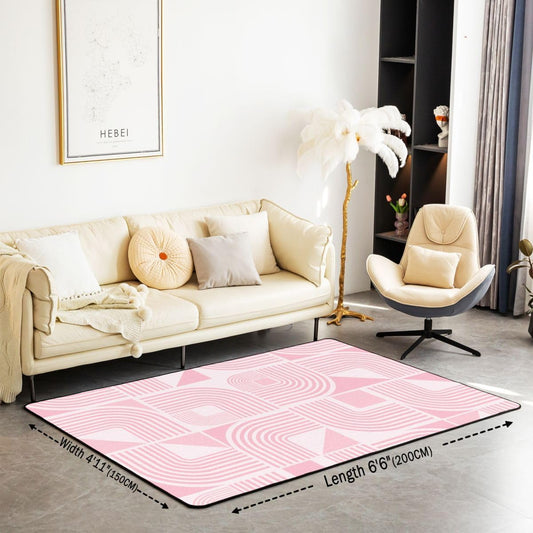 Abstract 5x7 Area Rug Modern Line Art Living Room Rug | Pink Stripes Rugs for Bedroom, Boho Swirl Lines Carpet Indoor Floor Mat