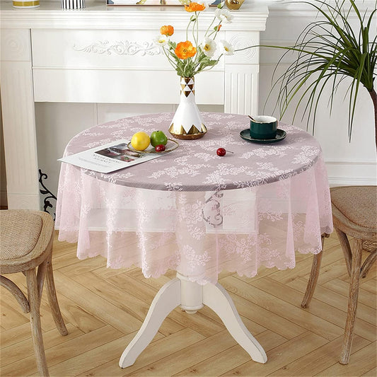 Round Pink Lace Tablecloth Vintage Classic Lace Lightweight Table Cloth Table Decoration 60" Round