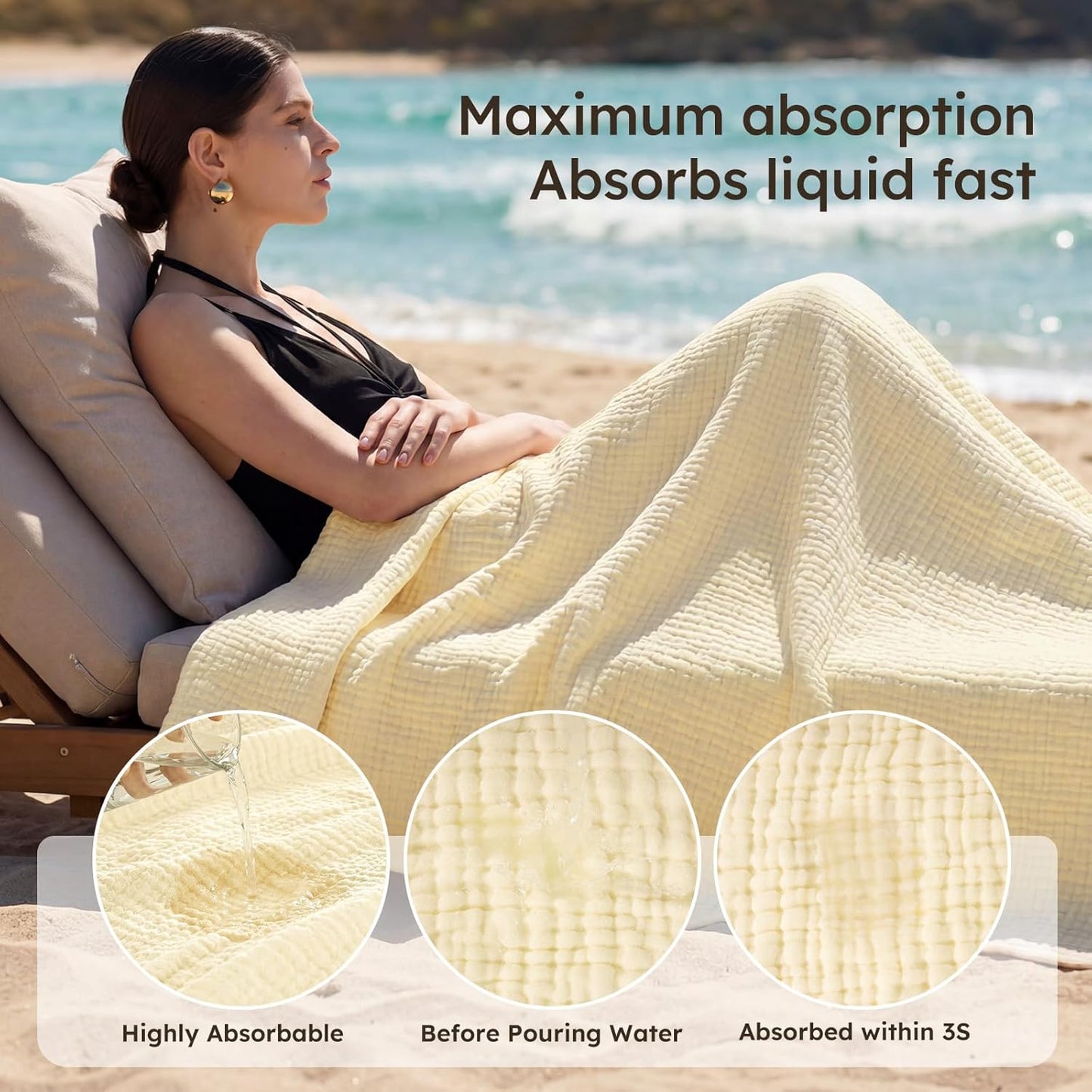 Unnivoll 100% Cotton Muslin Blanket Queen Size 90" x 90" for Bed Couch Summer Gauze Blanket for Adults Lightweight and Breathable Apricot