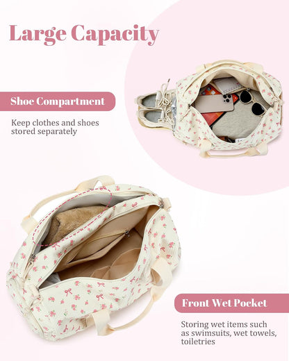 BTOOP Duffle Bag for Gym Sports Women Girls Workout Travel Bag Weekender with Shoe Compartment and Wet Pocket