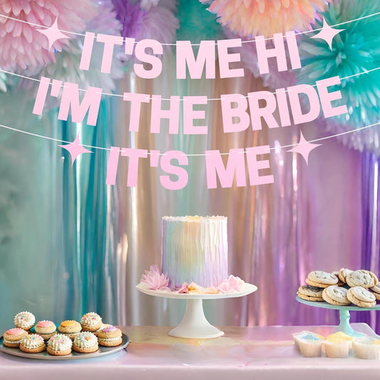 Pre-Strung It's Me Hi I'm The Bride It's Me Banner - No DIY - Pearl Pink Bachelorette Party Banner - Pre-strung on 8 ft Strand - Taylor Themed Bachelorette Party Decorations. Did We Mention No DIY