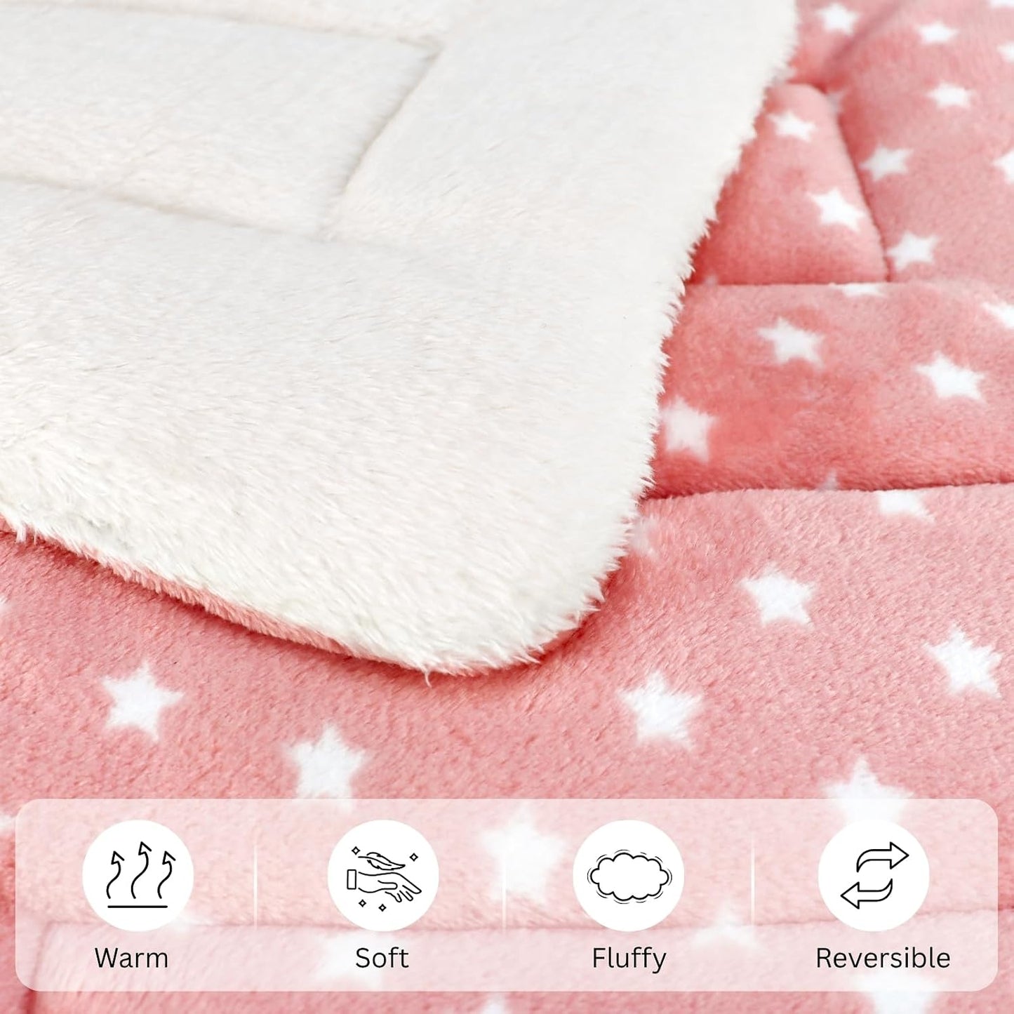 4 Pack Rabbit Bed Mat, 14" x 11" Soft Fluffy Flannel Small Pet Blanket, Washable Sleeping Pad for Guinea Pigs, Bunnies, Star Print - Pink