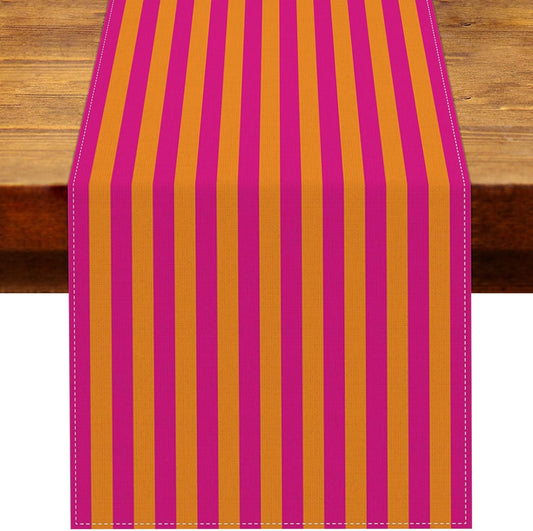 Hot Pink and Orange Cabana Stripe Table Runner Sunset Wedding Birthday Party Decoration Bridal Shower Fiesta Home Kitchen Dining Room Table Decor (Orange, 13" x 72")