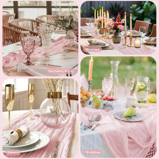 Pink Table Runner, 10 Ft Spring Table Runner, Gauze Rustic Cheesecloth Table Runners for Wedding, Party, Baby & Bridal Shower, 120 in Boho Table Runners for Easter, Mother's Day