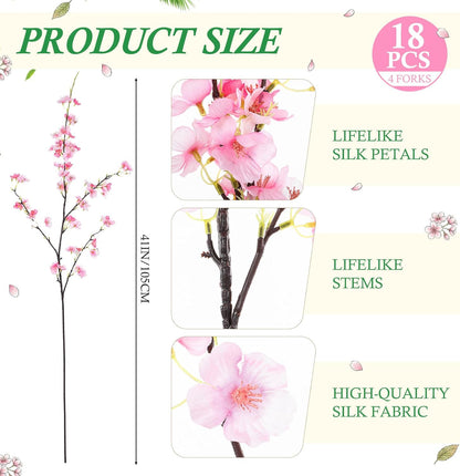Giegxin 18 Pcs Artificial Cherry Blossom, 41" Faux Cherry Branches Spring Decor Indoor Silk Fake Flowers Long Stems for Tall Vase Table Home Wedding Business Spaces Decor (Pink)